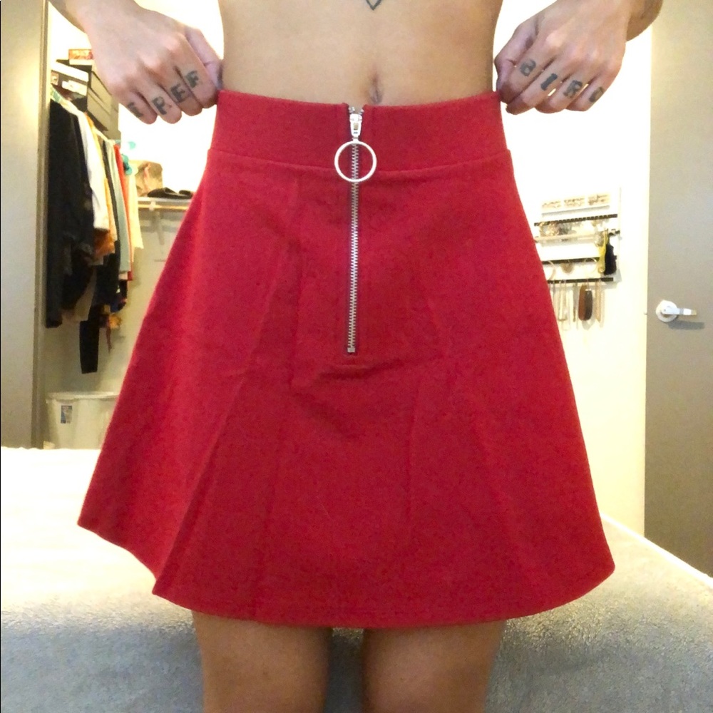 forever 21 red zipper ring skater skirt